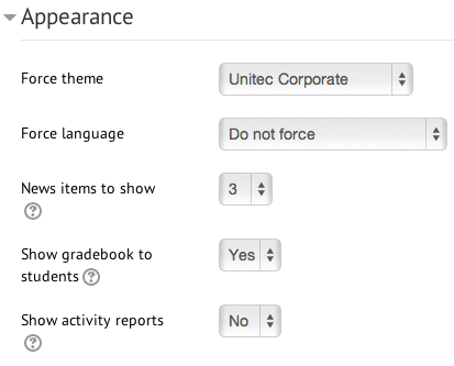 course settings appearance