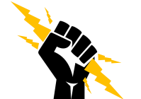 a fist holding a ligtening bolt 